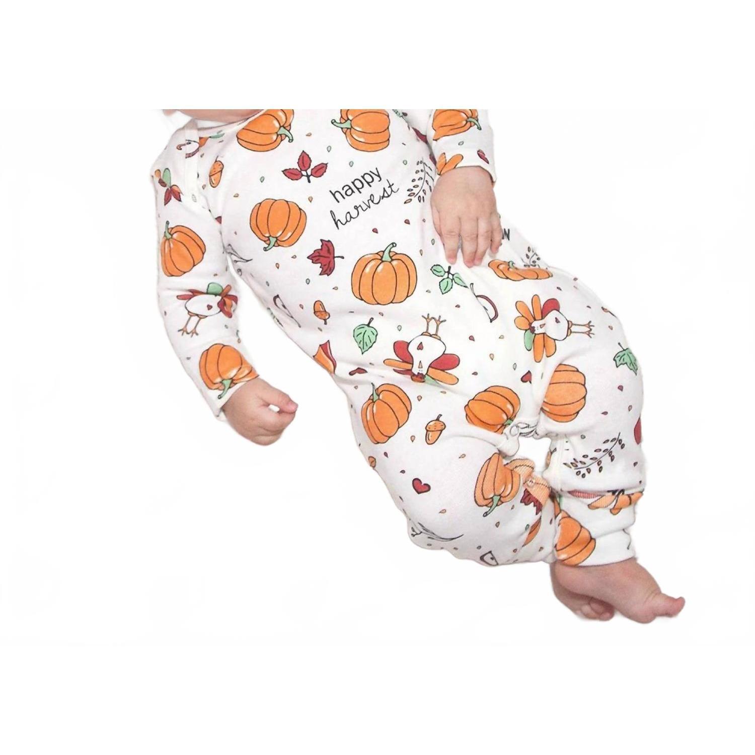 New Tesa Babe Baby Girl Or Boy Happy Harvest Long Sleeve Romper In Ivory/Orange/